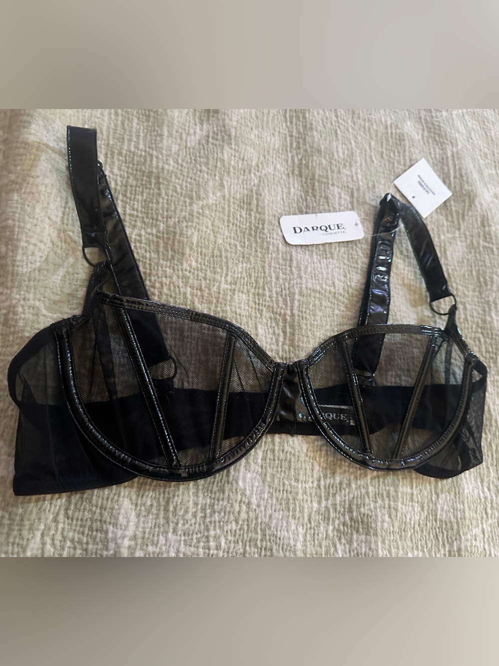 Darque Sheer Underwire Bra in Black size Large